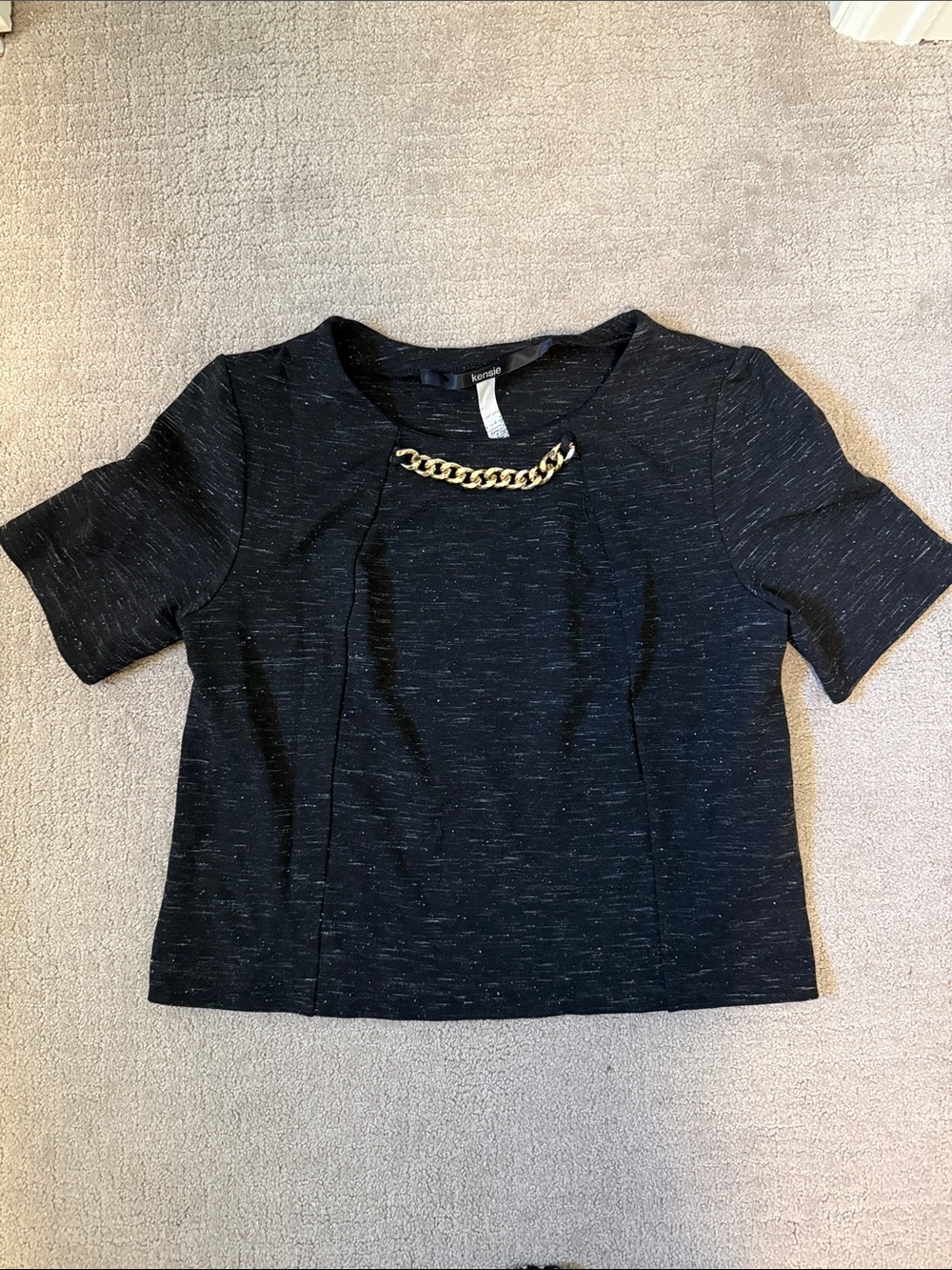 Kenzie Black Short Sleeve Top with Gold Chain Accent